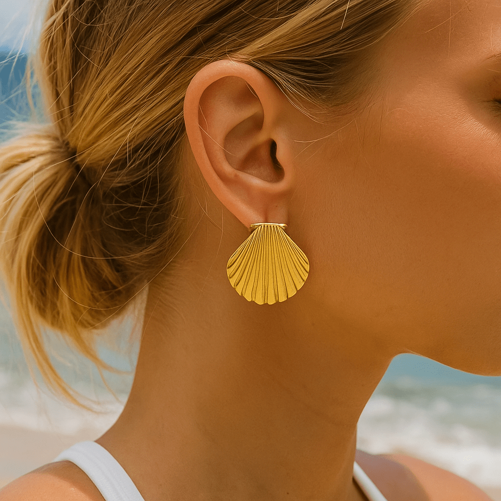 Gold-plated shell earrings