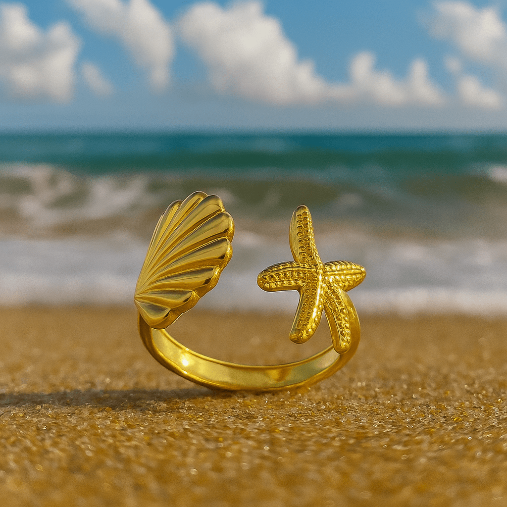 18K gold-plated stainless steel starfish ring